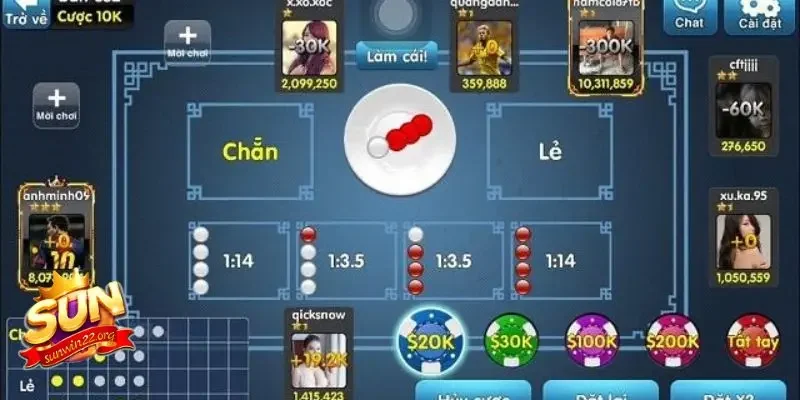 Các loại cửa cược trong game xóc đĩa